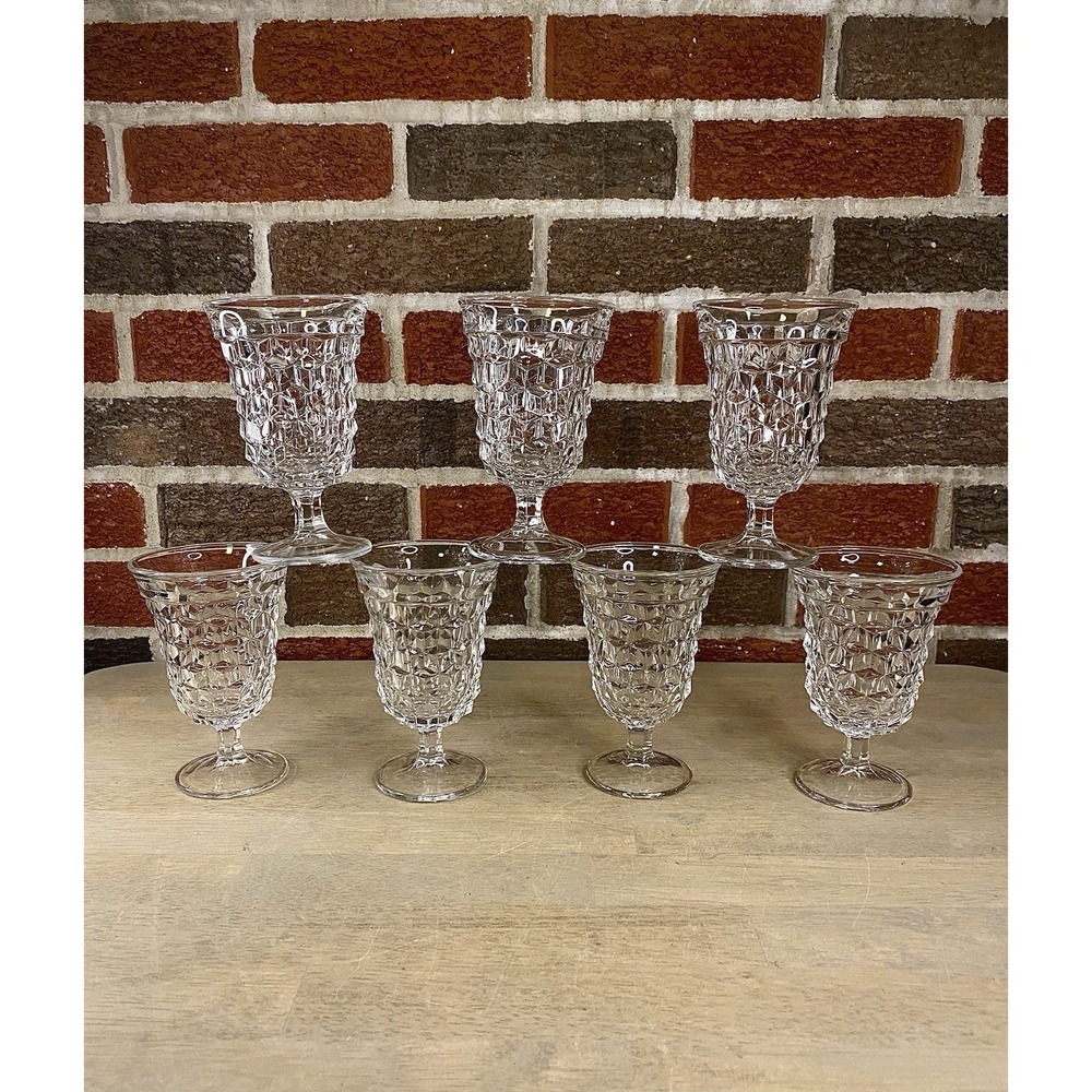 Fostoria‎ American Footed Cubist  5 1/2" Glass Water Goblet Lot Of 7 PERFECT!
